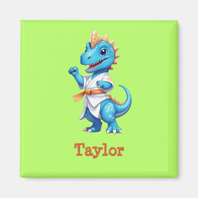 Cute blue karate dinosauaur magnet (Framsidan)