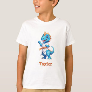 Cute blue karate dinosauaur t shirt