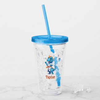 Cute blue karate dinosauaur take away mugg