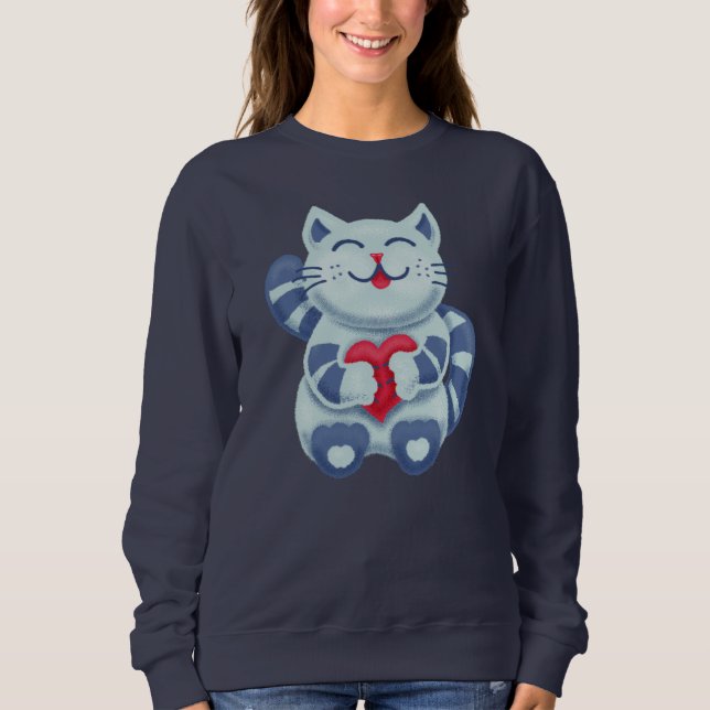 Cute Blue kärlek cat T Shirt (Framsida)