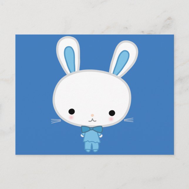 Cute Blue Kawaii Bunny Vykort (Framsida)