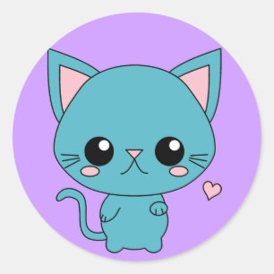 Cute Blue Kawaii Cat Runt Klistermärke