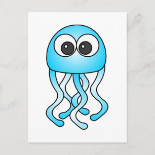 Cute Blue Kawaii Jellyfish-vykort Vykort