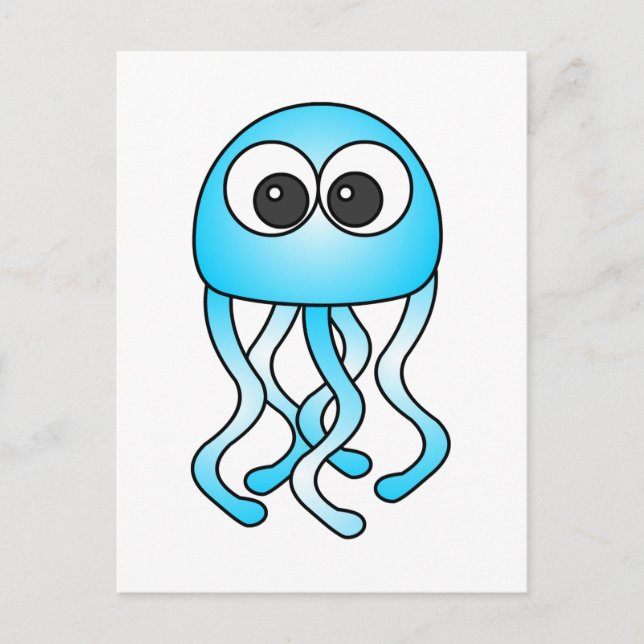 Cute Blue Kawaii Jellyfish-vykort Vykort (Framsida)