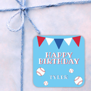 Cute Blue Kids Boy Baseball Birthday Sticker Fyrkantigt Klistermärke