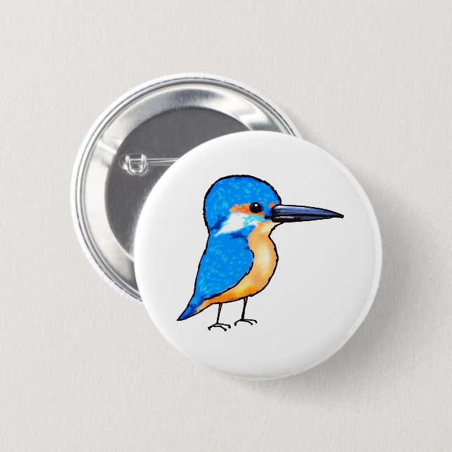 Cute Blue Kingfisher Bird Art Knapp (Framsida & baksida)