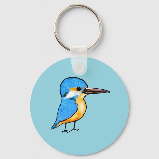 Cute Blue Kingfisher Bird Art Nyckelring (Framsida)