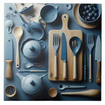 Cute Blue Kitchen Utensils Aesthetic Tapet