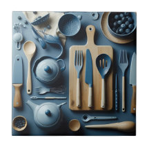 Cute Blue Kitchen Utensils Aesthetic Tapet