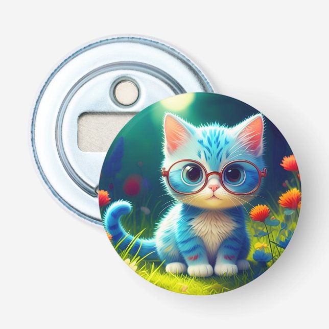Cute Blue Kitten Wearing Glasses-276548 Flasköppnare (Framsidan)