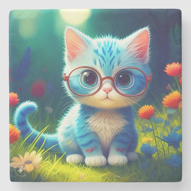 Cute Blue Kitten Wearing Glasses-276548 Stenunderlägg (Framsidan)