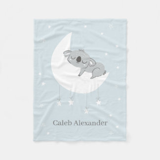 Cute Blue Koala sover på en Måne Baby Blanket Fleecefilt