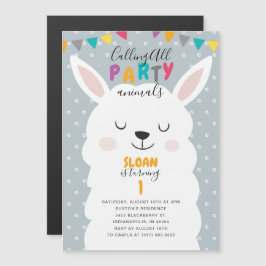 Cute Blue Lama Roligt Fiesta Födelsedagsfest Magnetisk Inbjudningskort