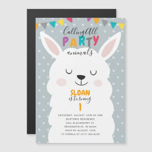 Cute Blue Lama Roligt Fiesta Födelsedagsfest Magnetisk Inbjudningskort