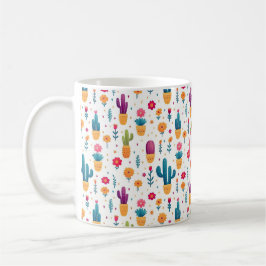 Cute Blue & Lavender Blommigt Cactus Script Monogr Kaffemugg
