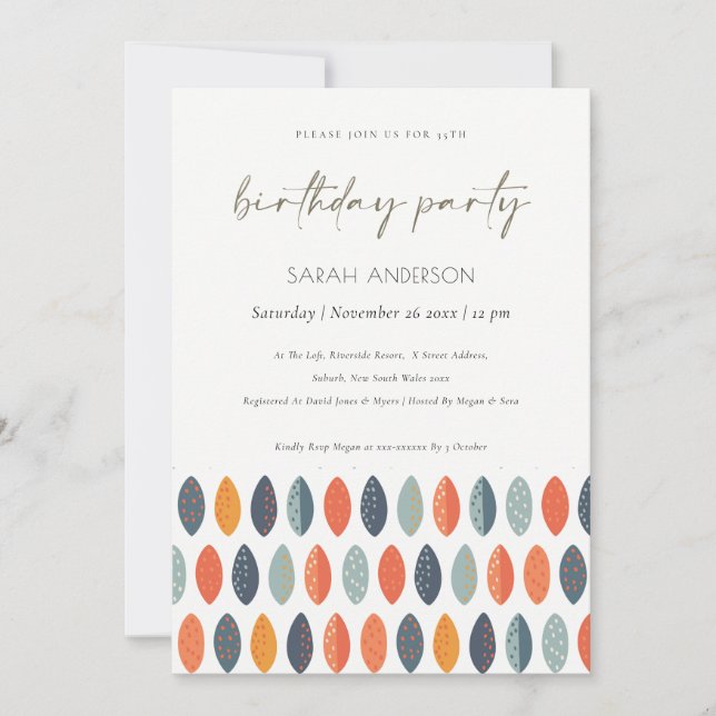 Cute Blue Leafy Botanique oavsett ålder Födelsedag Tack Kort (Framsida)