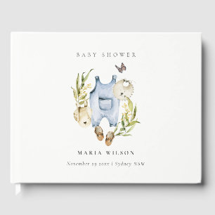 Cute Blue Leafy Foliage Boy Clothes Baby Shower Gästböcker