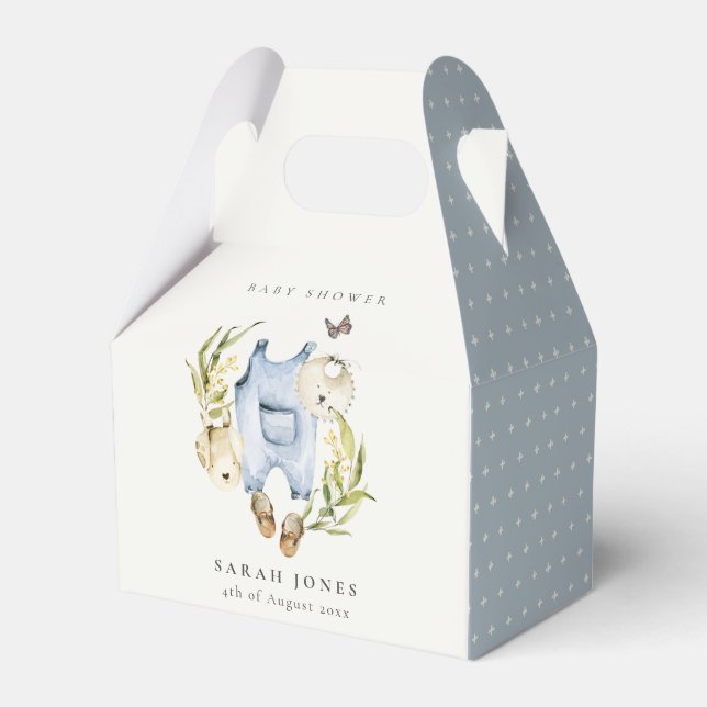 Cute Blue Leafy Foliage Boy Clothes Baby Shower Presentaskar (Framsidan Sidan)