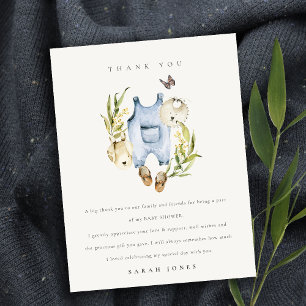 Cute Blue Leafy Foliage Boy Clothes Baby Shower Vykort