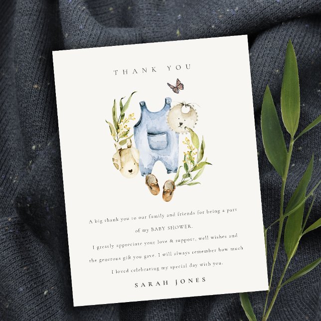 Cute Blue Leafy Foliage Boy Clothes Baby Shower Vykort (Skapare uppladdad)