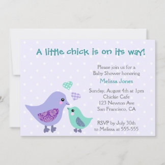 Cute Blue & Lila Bird Baby Shower-inbjudan Inbjudningar