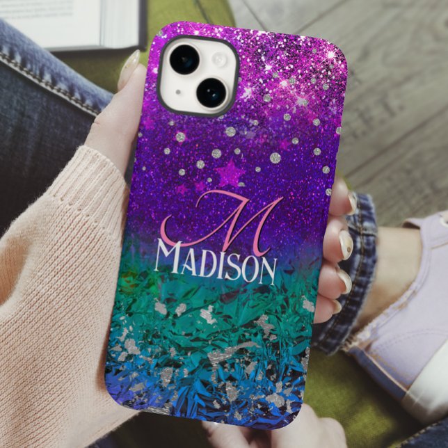 Cute blue lila ombre glitter monogram (Skapare uppladdad)