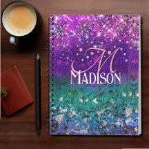Cute blue lila ombre glitter monogram