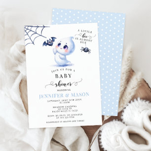 Cute Blue Little Boo Baby Ghost Boy Shower Inbjudningar