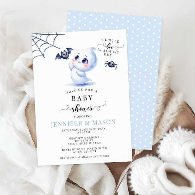 Cute Blue Little Boo Baby Ghost Boy Shower Inbjudningar (Skapare uppladdad)