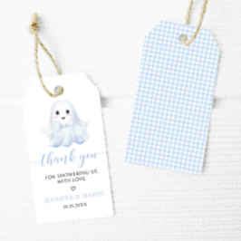 Cute Blue Little Boo Bow Pojke Shower Tack Presentetikett