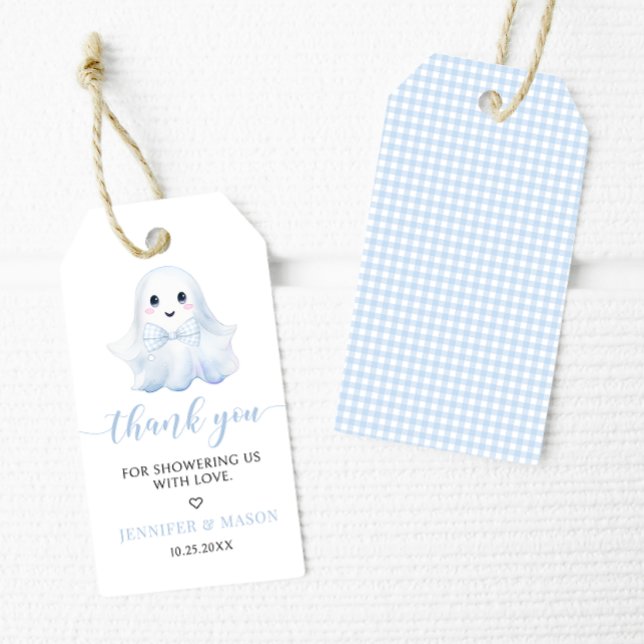 Cute Blue Little Boo Bow Pojke Shower Tack Presentetikett (Skapare uppladdad)