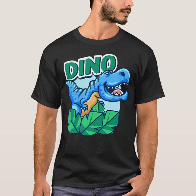 Cute Blue Little Dino T Shirt (Framsida)