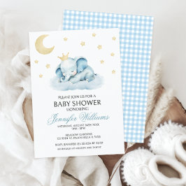 Cute Blue Little Elephant Pojke Shower Inbjudningar