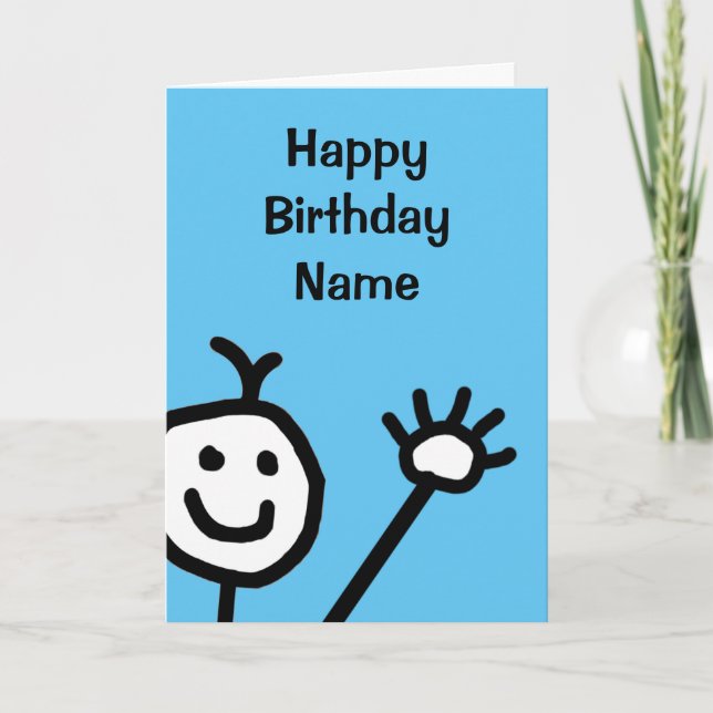 Cute Blue Little Smiling Ansikte Wave Birthday Kort (Framsida)
