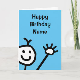 Cute Blue Little Smiling Ansikte Wave Birthday Kort