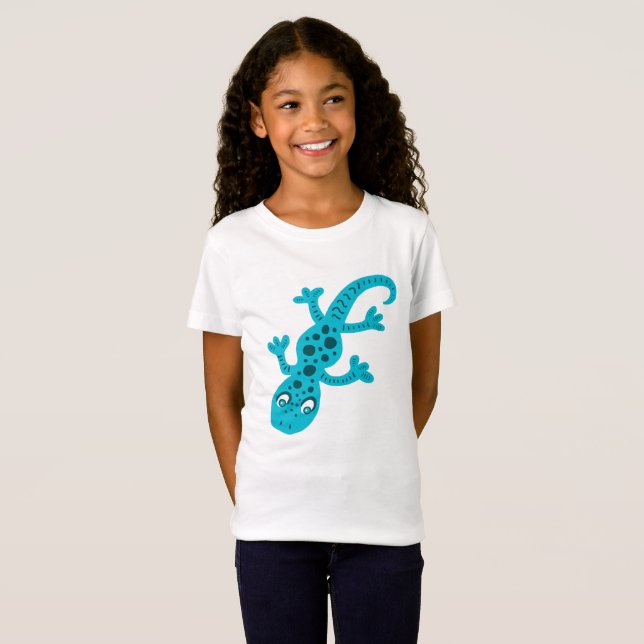 Cute Blue Lizard Gecko Kids Tee Shirt (Hel framsida)
