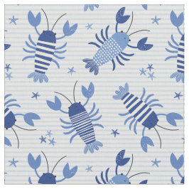 Cute Blue Lobsters på ljusblå vit strimma Tyg