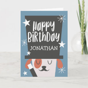 Cute Blue Magic Hund Birthday   Lägg till Namn Kort
