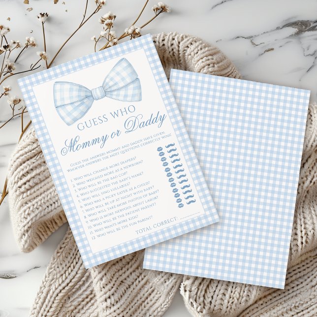 Cute blue mamma eller pappa bow tie Baby dusch-mat Inbjudningar (Skapare uppladdad)