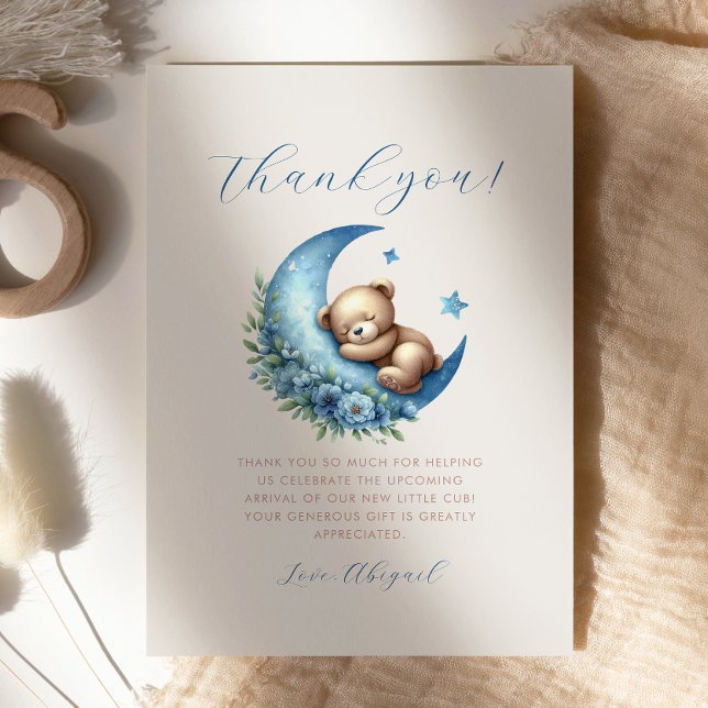 Cute Blue Måne Nalle Baby Shower Tack Inbjudningar (Skapare uppladdad)