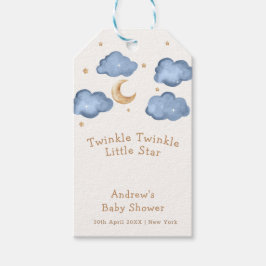 Cute Blue Måne Stars Twinkle Twinkle Baby Shower Presentetikett