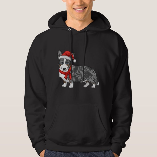 Cute Blue Merle Cardigan Corgi jultomten Hat Hoodie (Framsida)