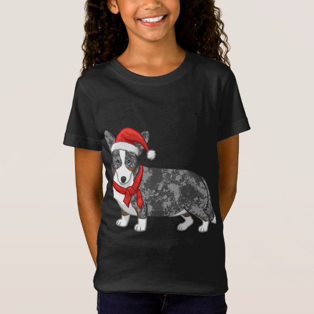 Cute Blue Merle Cardigan Corgi jultomten Hat T Shirt (Framsida)