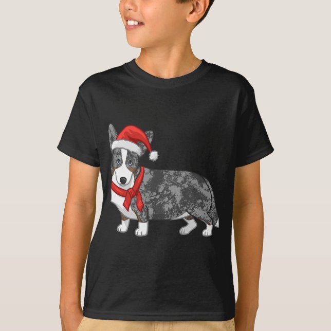 Cute Blue Merle Cardigan Corgi jultomten Hat T Shirt (Framsida)