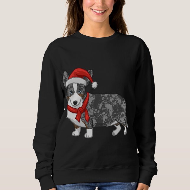 Cute Blue Merle Cardigan Corgi jultomten Hat T Shirt (Framsida)