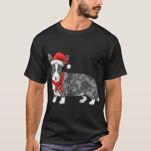 Cute Blue Merle Cardigan Corgi jultomten Hat T Shirt (Framsida)