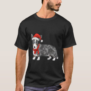 Cute Blue Merle Cardigan Corgi Santa Hat för Chris T Shirt
