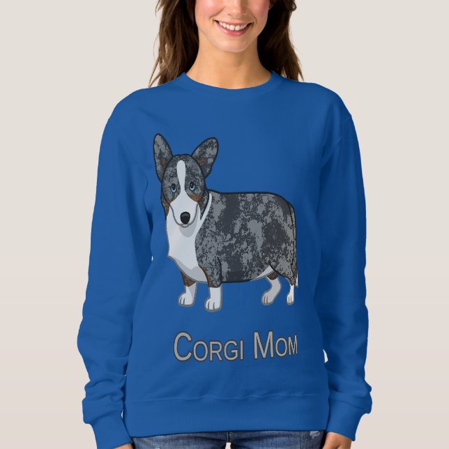 Cute Blue Merle Cardigan Welsh Corgi Mom Dog Lover T Shirt (Framsida)