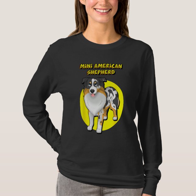 Cute Blue Merle Mini American Shepherd Blue Eyes T Shirt (Framsida)