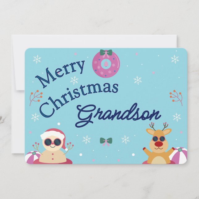 Cute Blue Merry Christmas Grandson Holiday Julkort (Framsida)